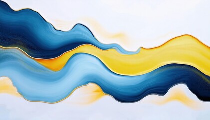 Poster - abstract fluid wave design with blue, gold and white lines, modern graphic art for contemporary decor or branding