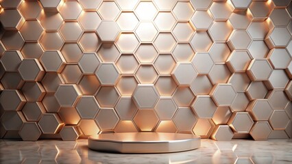Leinwandbilder - Elegant Hexagon Pattern Background with Polished Display Platform