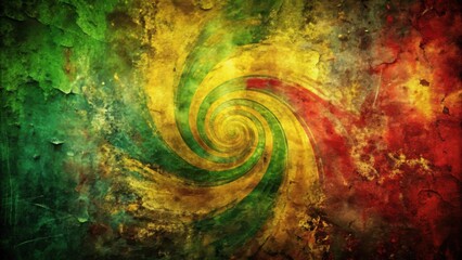 Wall Mural - Abstract Whirlwind of Aged Hues A Grunge Texture with Swirling Green, Yellow, and Red Tones