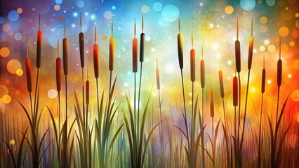Aufkleber - Enchanted Marsh Landscape Serene Sunset with Tall Reeds and Soft Bokeh Lights