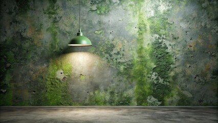 Wall Mural - Illuminated Rustic Interior with a Weathered Wall and a Hanging Lamp