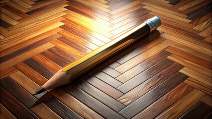 Poster - Large golden pencil rests on polished wood floor, displaying elegant design and craftsmanship
