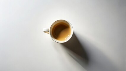 Poster - Aromatic Coffee in a Simple White Mug Casts a Gentle Shadow on a Plain White Surface