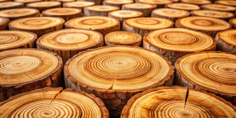 Aufkleber - Intricate Wood Grain Patterns in a Close-Up View of Numerous Circular Wooden Cross-Sections