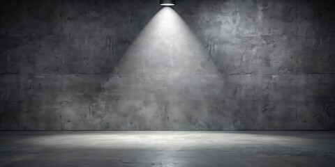 Poster - Illuminated Concrete Room A Dramatic Stage Setting with a Single Light Source Casting Shadows on a Textured Wall and Floor