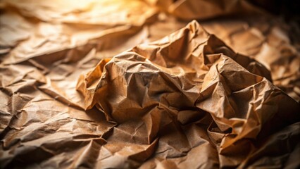 Aufkleber - Illuminated Crumpled Brown Paper Texture Abstract Background of Deep Shadows and Warm Light