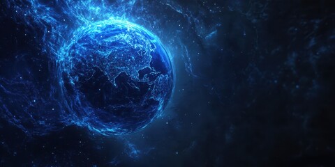 an ethereal blue earth surrounded by cosmic energy glow