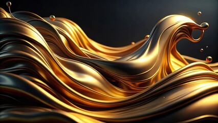 Aufkleber - Golden Fluid Wave Abstract Art  Elegant Swirling Motion of Liquid Metal with Dynamic Curves and Subtle Highlights