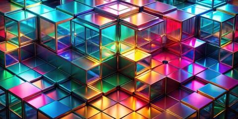Leinwandbilder - Abstract Chromatic Cube Array A Symphony of Iridescent Geometric Forms and Brilliant Reflections