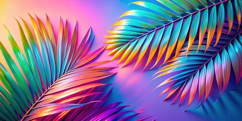 Poster - Vibrant Tropical Paradise A Symphony of Colors in Exotic Palm Fronds Against a Vivid Background