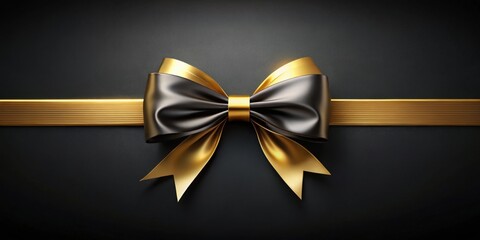 Aufkleber - Elegant Black and Gold Ribbon Bow on Dark Background, Perfect for Luxurious Presentations and Festive Occasions