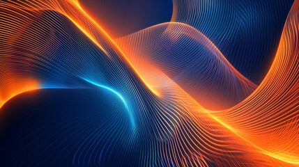 Wall Mural - Abstract background with futuristic wave with glowing blue and orange Lights