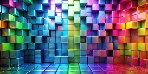 Leinwandbilder - Abstract Colorful Cube Wall Structure Design with Vivid Hues and Shimmering Metallic Finish