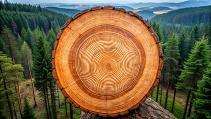 Aufkleber - Tree Cross Section Reveals Forest's Story Rings of Time, Growth, and the Vastness of Nature's Tapestry