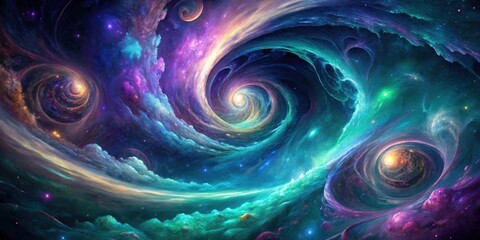 Wall Mural - a celestial tapestry of swirling nebulae and cosmic dust clouds in vivid hues