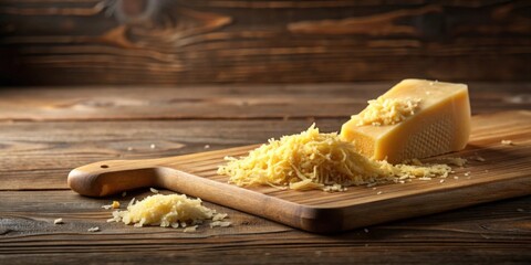 Sticker - A Wooden Cutting Board with Grated and Whole Hard Cheese