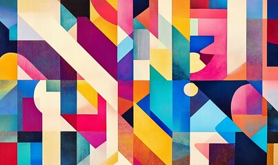 Leinwandbilder - A vibrant abstract composition with colorful geometric shapes and patterns in a bold design


