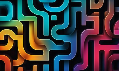 Fototapete - Abstract colorful maze pattern with smooth curves and gradients on black background
