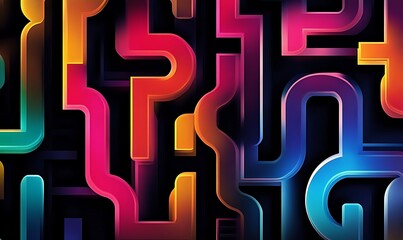 Fototapete - Abstract colorful maze pattern with smooth curves and gradients on black background
