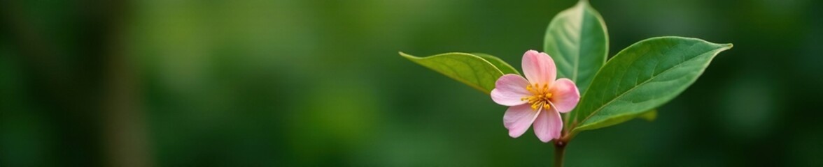 Wall Mural - A single Osmanthus fragrans flower with its leaves, isolated, nature