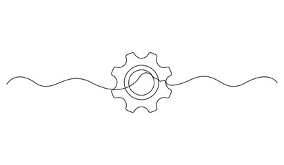 Poster - continuous single line drawing of cogwheel. one line drawing background. vector illustration. single