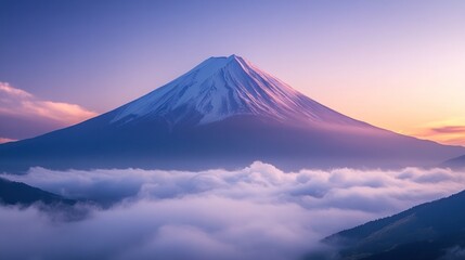 Wall Mural - Majestic Mount Fuji sunrise, cloudscape, Japan, travel poster (1)