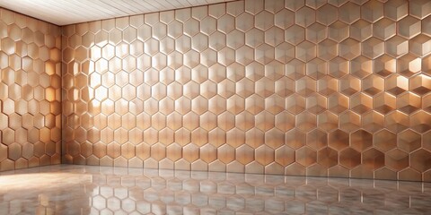 Poster - Modern interior design featuring a lustrous, hexagonal tile wall and polished floor