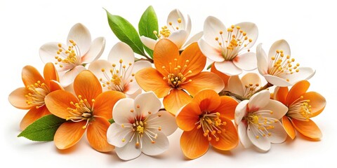 Poster - A delightful cluster of springtime blossoms, showcasing a vibrant mix of delicate white and warm orange petals, meticulously arranged to create a captivating floral composition.