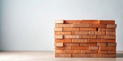 Leinwandbilder - A Stack of Light Brown Rectangular Blocks Arranged in a Wall Pattern Against a White Background