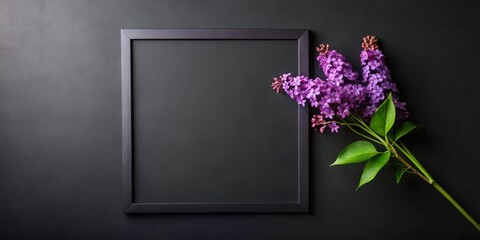 Poster - Dark Frame and Purple Blooms A Simple Floral Arrangement on a Black Background