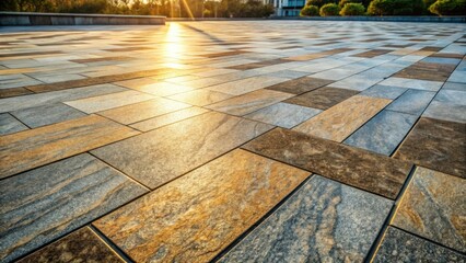 Leinwandbilder - Golden Hour Pavement A Textured Surface of Interlocking Stone Tiles Basking in Warm Sunlight