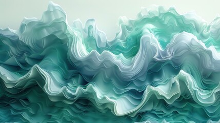 Poster - Abstract Teal and White Waves 3D Render