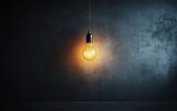 A solitary hanging light bulb in a small, dark room, illuminating the bare walls with a soft glow, minimalistic and isolated atmosphere, realistic lighting and shadows