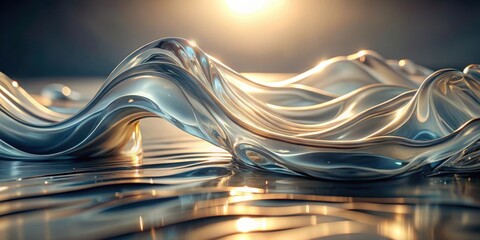 Poster - Abstract Liquid Metal Sculpture Shimmering Waves of Elegance and Refined Texture