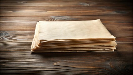 Aufkleber - A Stack of Unbleached Paper Sheets Resting on a Rustic Wooden Surface