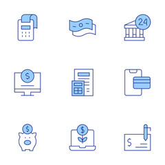 Wall Mural - Banking icons set. Line Duotone style, editable stroke. banking, check, credit card, money, online, paper, payment terminal, return of investment