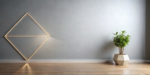 Aufkleber - Minimalist Interior Design Featuring a Geometric Light Fixture and a Potted Plant