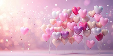 Leinwandbilder - A Festive Array of Heart-Shaped Balloons Floating in a Dreamy Pink Atmosphere