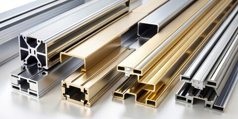 Poster - A Collection of Sleek Metal Profiles in Various Shapes and Finishes, Ideal for Architectural and Industrial Applications