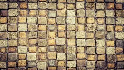 Aufkleber - A textured pattern of uniformly sized, irregularly shaped, multicolored stone blocks forming a pavement