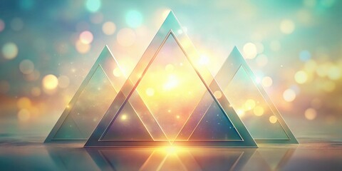 Leinwandbilder - Illuminated Triangular Structures Reflecting on a Shimmering Surface, Creating a Dreamlike, Abstract Composition