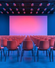 Aufkleber - Modern Tech-Infused Conference Setup Vibrant Projector Screen and Ergonomic Seating in Innovative Space Enhancing Professional Learning and Corporate Communication Efficiency