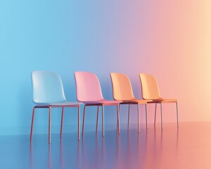 Poster - Modern Gradient Aesthetic Vibrant Plastic Chairs in Event Space - Engaging Corporate Event Design and Dynamic Learning Environments in Bright Venues
