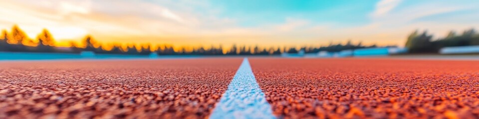 Poster - Vibrant Sports Sunset on Professional Running Track - Texture Focus for Dynamic Branding and Inspirational Fitness Promotions in Modern Wellness Marketing
