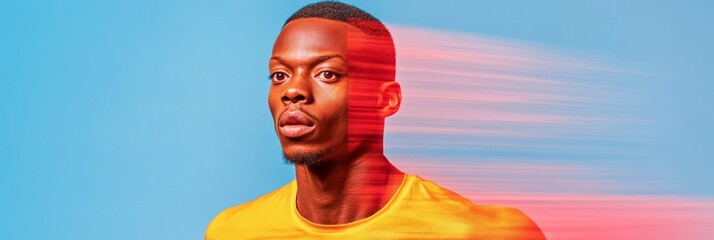 Aufkleber - Vibrant Sports Portrait Young Athlete in Dynamic Motion Blur on Gradient Background - Fitness Branding and Competitive Sports Marketing Imagery for Modern Athletic Campaigns