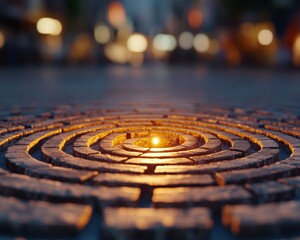 Poster - Illuminated Stone Pathway with Precision Gradient Urban Zen Installation for Luxurious Outdoor Ambiance and Architectural Visuals - Modern Design Elements with Rustic Texture