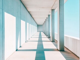 Poster - Minimalist Concrete Corridor with Sunlit Abstract Patterns - Modern Architectural Design and Aesthetic Spaces for Contemporary Urban Developments and Innovative Workspace Solutions