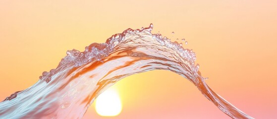 Aufkleber - Vibrant Fluid Dynamics Visualization Breaking Wave and Air Bubbles in Sunset Gradient - Modern Oceanography and Environmental Design for Dynamic Marketing Content