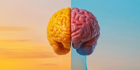 Poster - Modern Cognitive Visualization Digital Art of Brain Hemisphere with Structured Patterns and Creative Swirls for Educational and Marketing Psychology Content