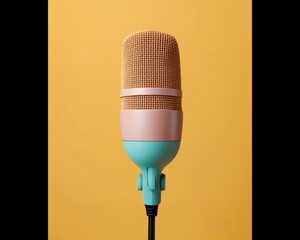 Leinwandbilder - Vibrant Studio Microphone Display Retro-Inspired Acoustic Booth Setup with Textured Panels - Audio Production Innovation and Digital Content Creation for Modern Studios